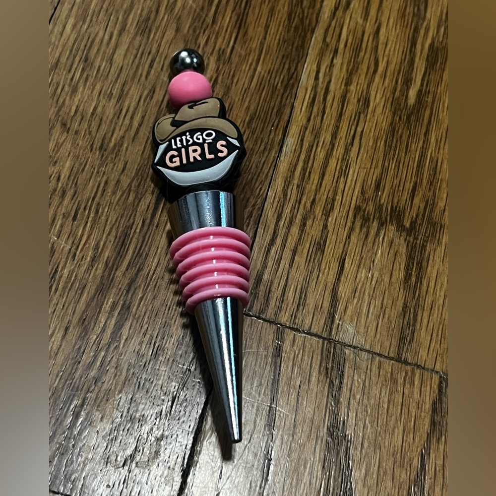 New country themed Let’s Go Girls" Pink Accent Wine Bottle Stopper handmade